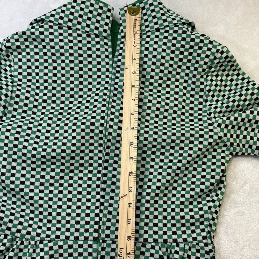 Vintage 70s Checkerboard Midi Dress Green Black Mod Disco Retro Boho - Picture 5 of 16